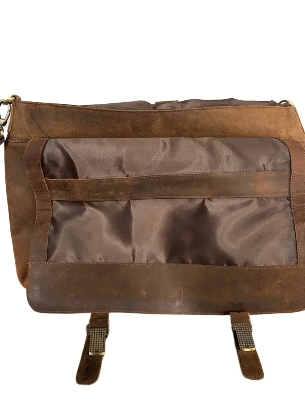 KomalC Vintage Distressed Leather Messenger Bag Brown Satchel Briefcase Academia